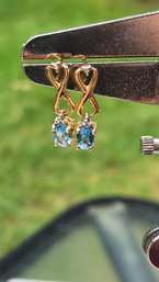 14k Blue Topaz Diamond Drop Earrings 2 Grams