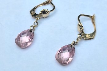 14k Rose Quartz / Pink Amethyst Briollette Drop Earrings