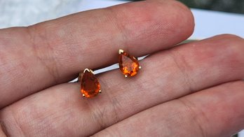 14k .90 Carat Pear Cut Mexican Fire Opal Earrings