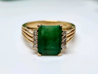14k Natural 3 Carat Emerald Diamond Ring Size 8.25
