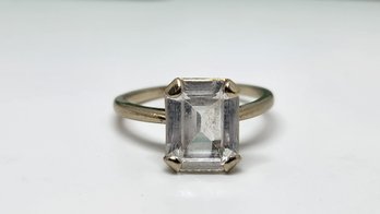 14k White Gold 3 Carat Emerald Cut Aquamarine Ring Size 7.25