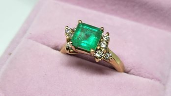 14k 1.55 Carat Colombian Emerald Diamond Ring Size 6