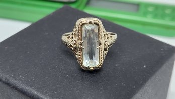 Art Deco 14k White Gold Aquamarine Ring Size 5