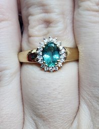 14k Tourmaline Diamond Halo Ring Size 8.25