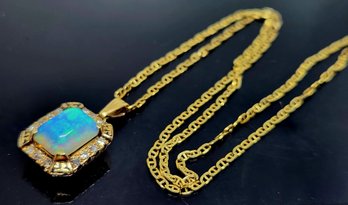 14k Victorian Enameled Opal Diamond Pendant Necklace 17 Inches 5 Grams