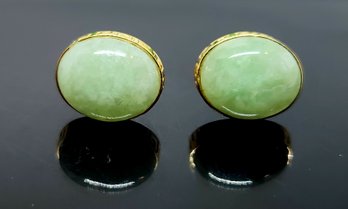 14k Greek Bezel Apple Jade Earrings Push Back Closure