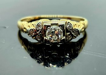 14k .45 Carat Diamond Art Deco Ring Size 5.25