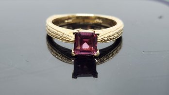 14k Art Deco Princess Cut Rhodolite Garnet Ring Size 5.75