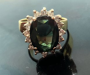 Rare 14k Teal 8.12 Carat Princess Diana Sapphire And Diamond Ring Size 8.5