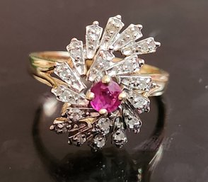 14k Ruby Diamond Ring Size 6.5 4 Grams