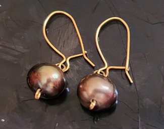 14k French Wire Black Pearl Earrings