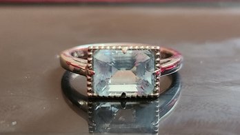Platinum Pt900 1.68 Carat Emerald Cut Aquamarine Ring Size 5