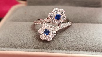 Platinum Diamond Blue Tanzanite Bypass Ring Size 5