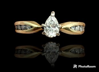 14k .35 Carat Teardrop Diamond Ring Size 5