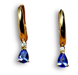 14k Pear Tanzanite Diamond Earrings 2.85 Grams