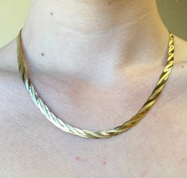 14k Solid Yellow Gold Braided Twist Herringbone Chain Necklace 18 Inches 5mm