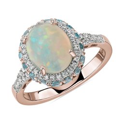 14k Blue Nile Oval Opal And Swiss Blue Topaz Halo Ring Size 7