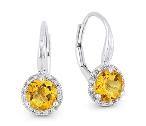 14k White Gold 1.32 Carat Citrine And Diamond Drop Dangling Leverback Earrings