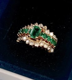 14K BH Effy Emerald Diamond 1.56 Carat Total Weight Ring Size 6.75