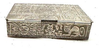 Peruvian Incan Sterling Jewelry Box W/ Inca Decoration