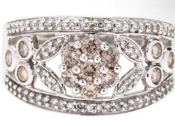 14k White Gold Champagne Diamond Cluster Ring Size 7 5g