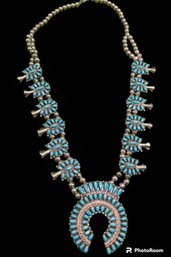 Danny L. Wauneka Navajo Sterling Silver Turquoise Squash Blossom Necklace