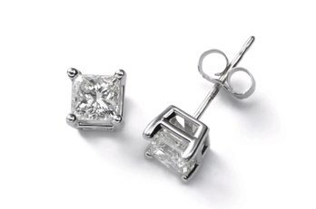 14k White Gold Princess Cut Diamond Earrings .33 Carat