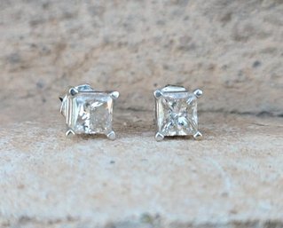 14k White Gold 1.16 Carat Princess Cut Diamond Earrings