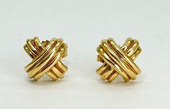18k 750 Tiffany & Co. Yellow Gold 9mm Ribbed Signature X Stud Earrings