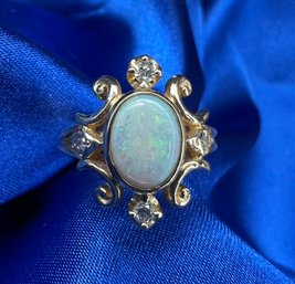 Antique 14k Opal Diamond Ring Size 4.5