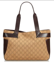 Gucci Brown GG Jacquard Tote Bag Light Brown Dark Brown