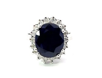 Luxury Princess Diana 14k White Gold 7.60 Carat Sapphire Diamond Ring Size 7