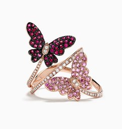 Effy Nature 14K Rose Gold Ruby, Sapphire & Diamond Butterfly Ring, 1.21 TCW Size 11