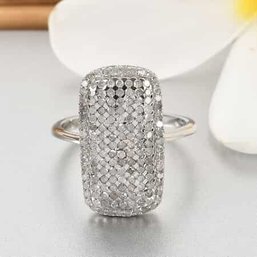 Natural Diamond Cocktail Ring In Platinum Over Sterling Silver 1.00 Ctw