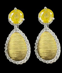 14k 1.70 Carat Yellow And White Diamond Earrings