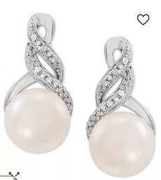 Macys Sterling Pearl Diamond Earrings