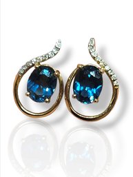 14k Brazilian 2.70 Carat Blue Topaz Diamond Earrings