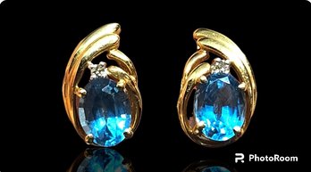 14k Natural Blue Topaz Diamond Earrings