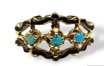 Antique Victorian 14k Enameled Turquoise Ring