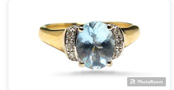14k Aquamarine Diamond Ring Size 8