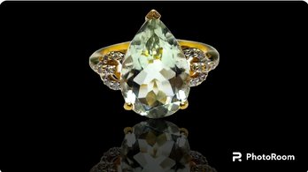 14k 8.25 Carat Green Amethyst Diamond Ring Size 8