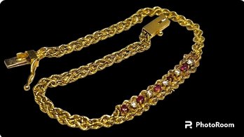 14k Ruby Diamond Double Twisted Rope Bracelet