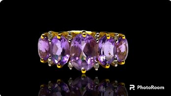 14k Bolivian Amethyst Diamond Ring Size 7