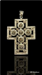 14k Large White Gold Diamond Cross Pendent 4.85 Grams