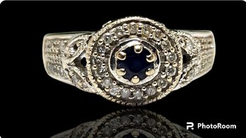 14k White Gold Sapphire Diamond Ring Size 6