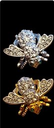 Joan Rivers Classic 2 Bee Pins Gold Tone And Silver 2 CZ