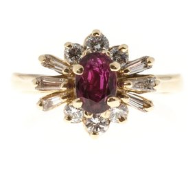 14k Diamond & Oval Ruby Ring Size 8