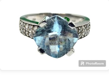 14k White Gold Aquamarine Diamond Ring