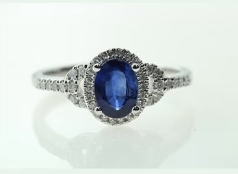 14k 1 Carat Sapphire Diamond Halo Ring Size 6.75