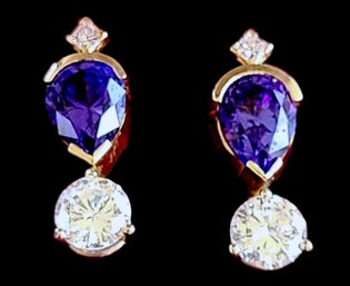 14k 5.50 Carat Diamond Tanzanite Earrings Appraised $12,350